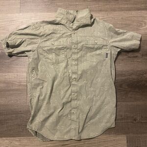 Columbia Shirt Mens Small Short Sleeve Button Up Aztec Outdoors Green Tribal